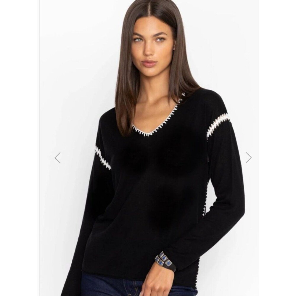 Johnny Was Lightweight Whipstitch V-Neck Pullover Top Silk Linen Sz XL